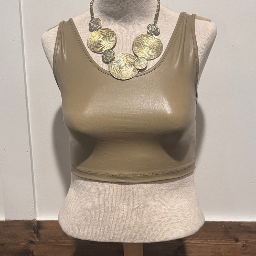 Super Cute Zenana Olive Faux Leather Crop-Size M